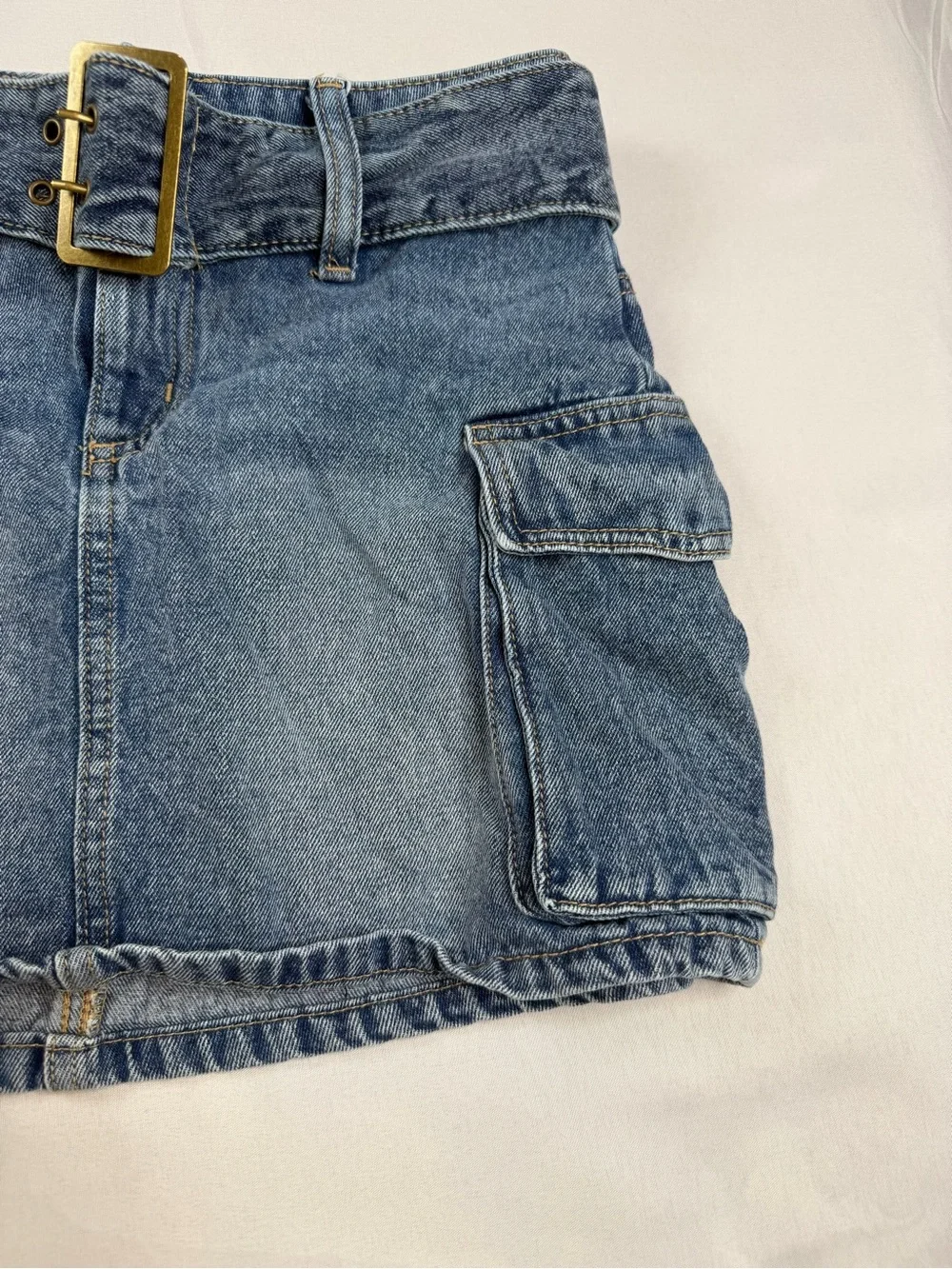 Justice Embroidered Denim Skirt in Blue with Gold Accent SZ 14